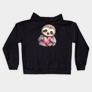 Sloth Paradise: Serene Sloth Love Heart Relaxation on Soft Tee Kids Hoodie
